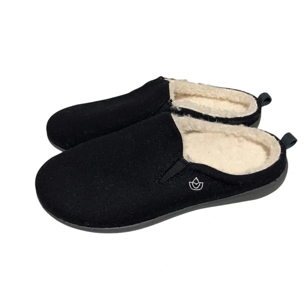 Spenco Black Fleece Lined Wool Blend Black Slip On Slipper House Shoes Womens 9 - Picture 4 of 13